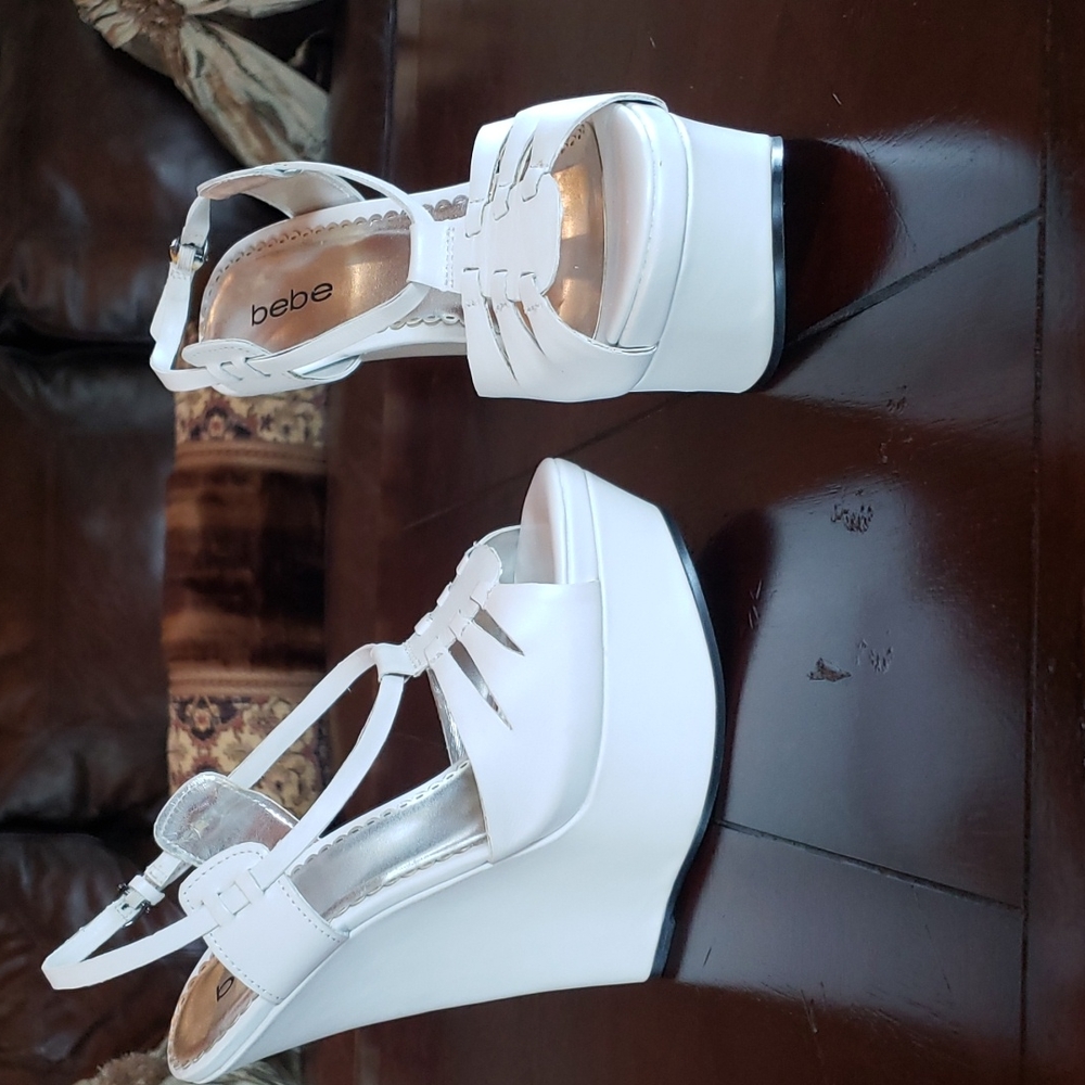 Bebe White Platform Sandals